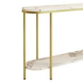 thumbnail image 6 of 42" Faux Marble Sofa Table, Narrow Entryway Table with Black Metal Legs & 330lb Capacity for Hallway, Living Room, Modern Minimalist Style Gold & White, 6 of 9