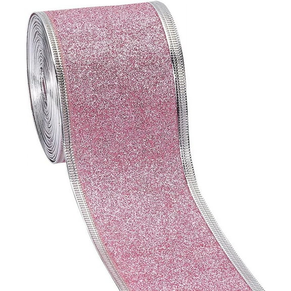 10 Yards Sparkle Ribbon with Wired Edge Glitter Ribbon 2 Inch Pearl Pink Wrapping Gifts DIY Crafts Decorative Confetti Glitter Wired Ribbons