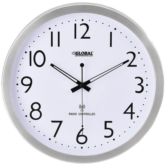 Global Industrial Atomic Wall Clock 14"" Stainless Steel