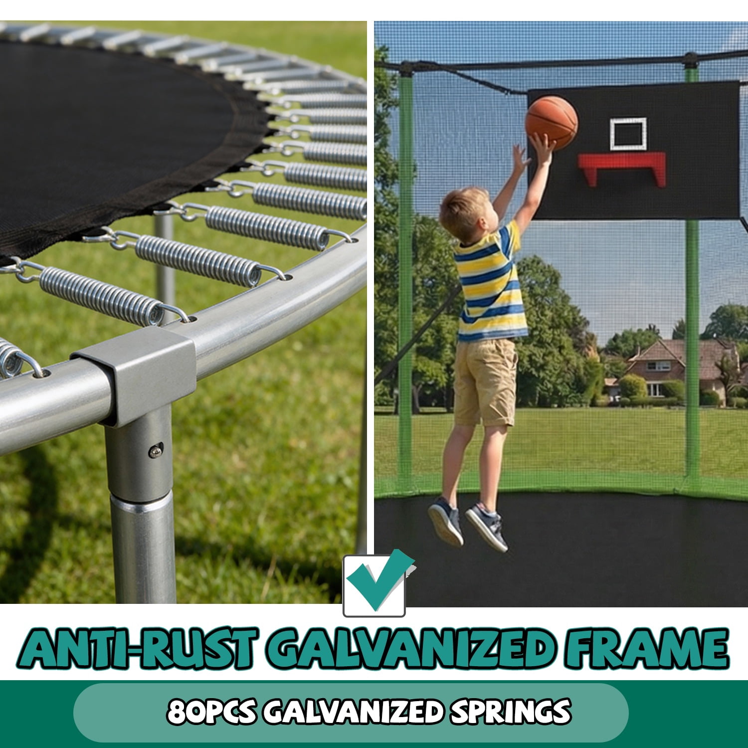 SHINPT 14ft Outdoor Trampoline for Kids, Big Trampoline with Basketball Hoop and Ladder, Heavy Duty Trampoline with Net Meets ASTM Standard, Backyard Trampoline for Adult, Large Trampoline for Gift