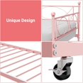 thumbnail image 4 of Twin Size Metal Daybed with Trundle - Pink Steel Frame Daybed with Pull-Out Bed, Headboard & Steel Slat Support, No Box Spring Needed, for Living Room, Bedroom or Guest Room., 4 of 9