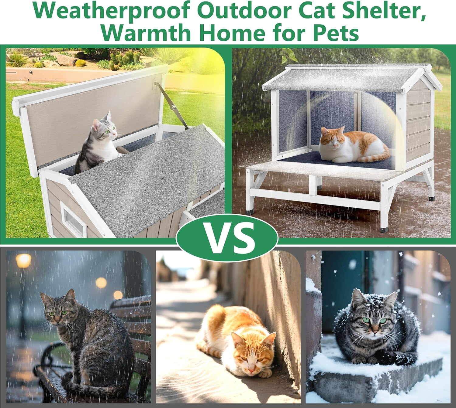 Gowoodhut Insulated Cat House Weatherproof Outdoor Cats Shelter Platform for 1-3 Community Cats Small Pets