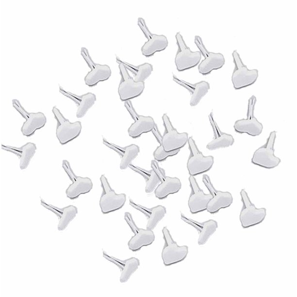 100 Paper Craft Fasteners White Heart Brads 1/3 Inches Shank 9.5mm Head