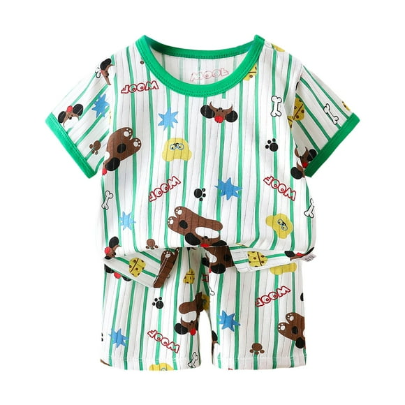 COMVALUE Pyjama Soyeux pour Filles T-Shirt Doux Shorts Fluides Ensemble de Nuit à Motif Floral Enfants/ados (Vert, 12-18 Mois)