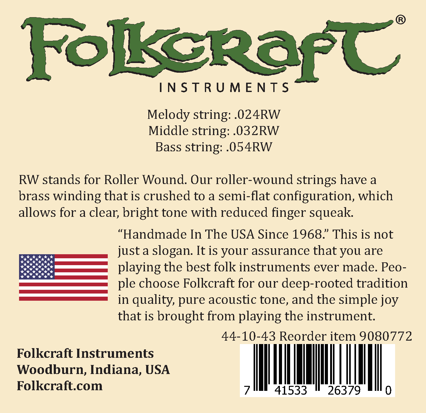 Folkcraft&reg; Mountain Dulcimer String Set, Bass, Ball Ends (.024"RW .032"RW .054"RW)