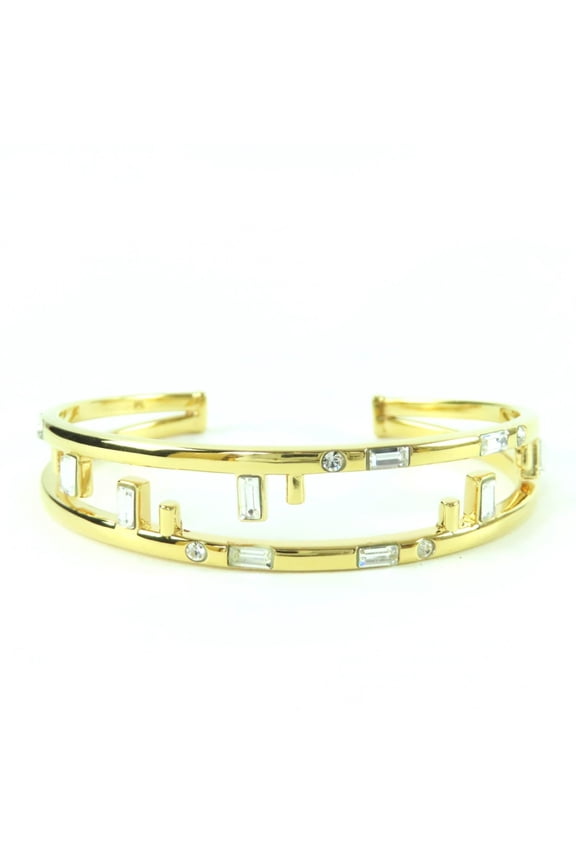 Pre-Owned FENDI First FF motif rhinestone bangle bracelet, size M, gold, with box, made in...