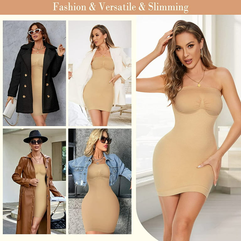 Gotoly Seamless Body Shaper for Women Smooth Under Dress Strapless  Shapewear Full Slip Tummy Control Bodysuit Cami Dresses(Beige Medium/Large)