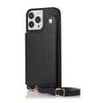 thumbnail image 1 of Crossbody Strap Shockproof Phone Bag And Wallet With Mirror Black Artificial Leather With Silver Detail Snap Phone Case Fit For IPhone 14 Promax 13 12 Pro Max, 1 of 1