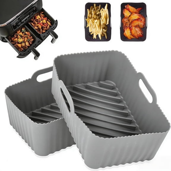 2Pcs Silicone Air Fryer Liners for Ninja Foodi Dual DZ201, Non-Stick Reusable Basket Accessories, Fits 8 QT, Grey