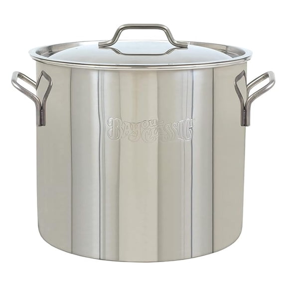 1430 30-qt Stainless Stockpot Features Heavy Duty Welded Handles for Secure Handling Domed Lid Perfect For Large Batch Cooking of Soups Stews Chili and Gumbo