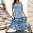 thumbnail image 5 of LWavelet Women's Plus Size Boho Maxi Dress Puff Sleeve Square Neck Smocked Geometric Print Dress Blue 2XL, 5 of 7
