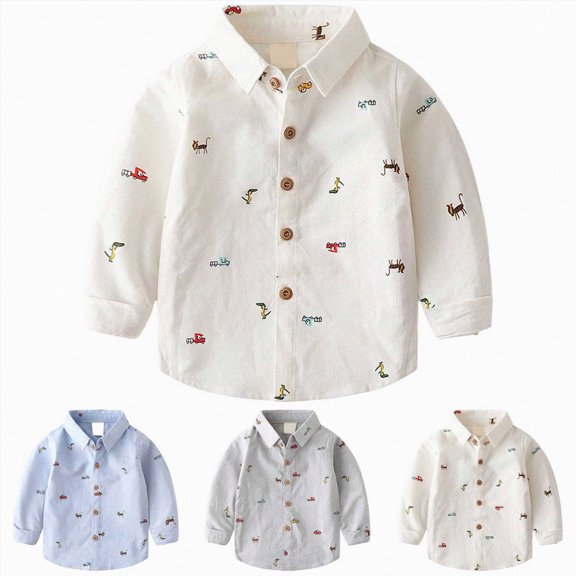 felwors Boys and Toddler Long Sleeve Cotton Button Up Dress Shirts (White,7-8 Years)