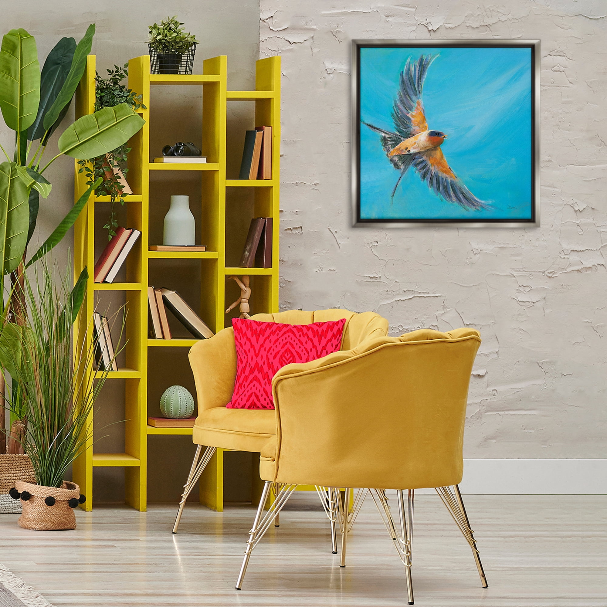Stupell Industries Soaring Bird on Blue Animals & Insects Painting Gray Floater Framed Canvas Art Print Wall Art, 25 x 25