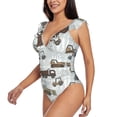 thumbnail image 3 of Yiaed Tractor and Dumper Print Women's Ruffled One Piece Swimsuit V Neck Swimwear Slimming Monokini for Woman-Small, 3 of 8