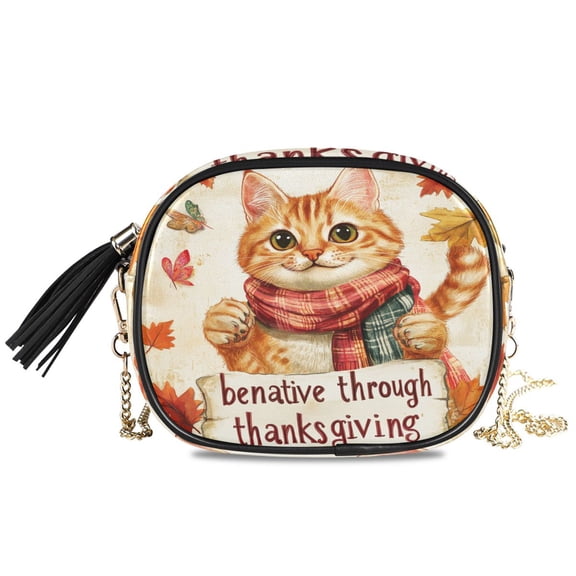 Womens Casual Chain Shoulder Bag Simple style Cute Orange Cat Crossbody Bag