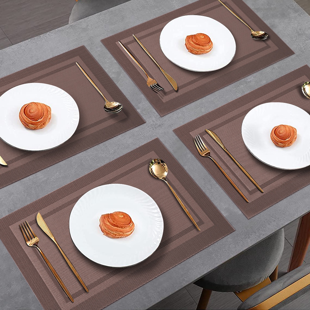 RAY STAR Vinyl Placemats Set of 6, 12''x18'' Vinyl Weave Placemats, Heat Resistant Wipable Place Mat