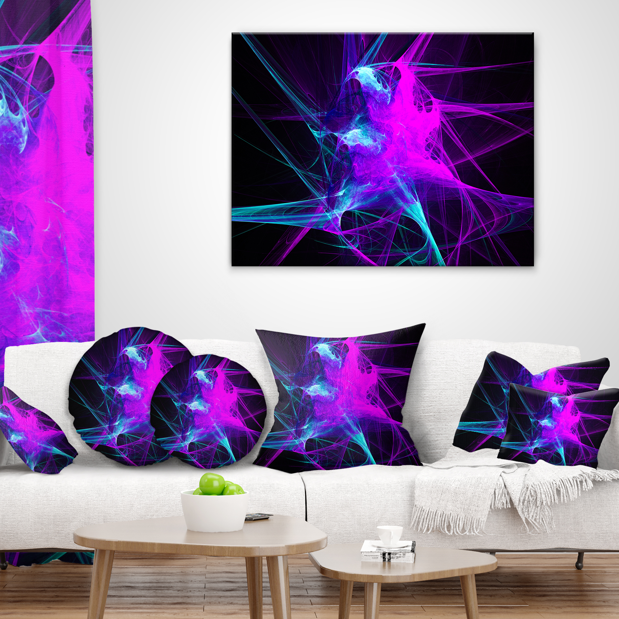 Designart Purple Glowing Ball of Smoke - Abstract Throw Pillow - 12x20