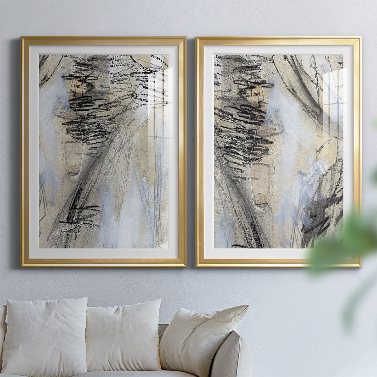 Wexford Home Masked Notes V Premium Framed Print, 22.5" x 30.5" - Ready to Hang, Gold (Set of 2)