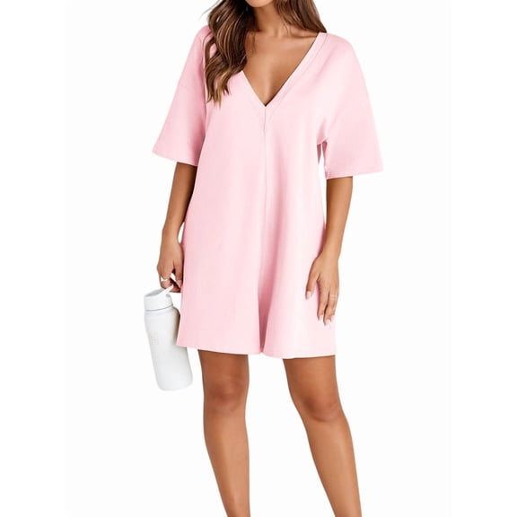 Rompers for Women Casual Short Sleeve Oversized Athletic Workout Romper Deep Pockets Light Pink M