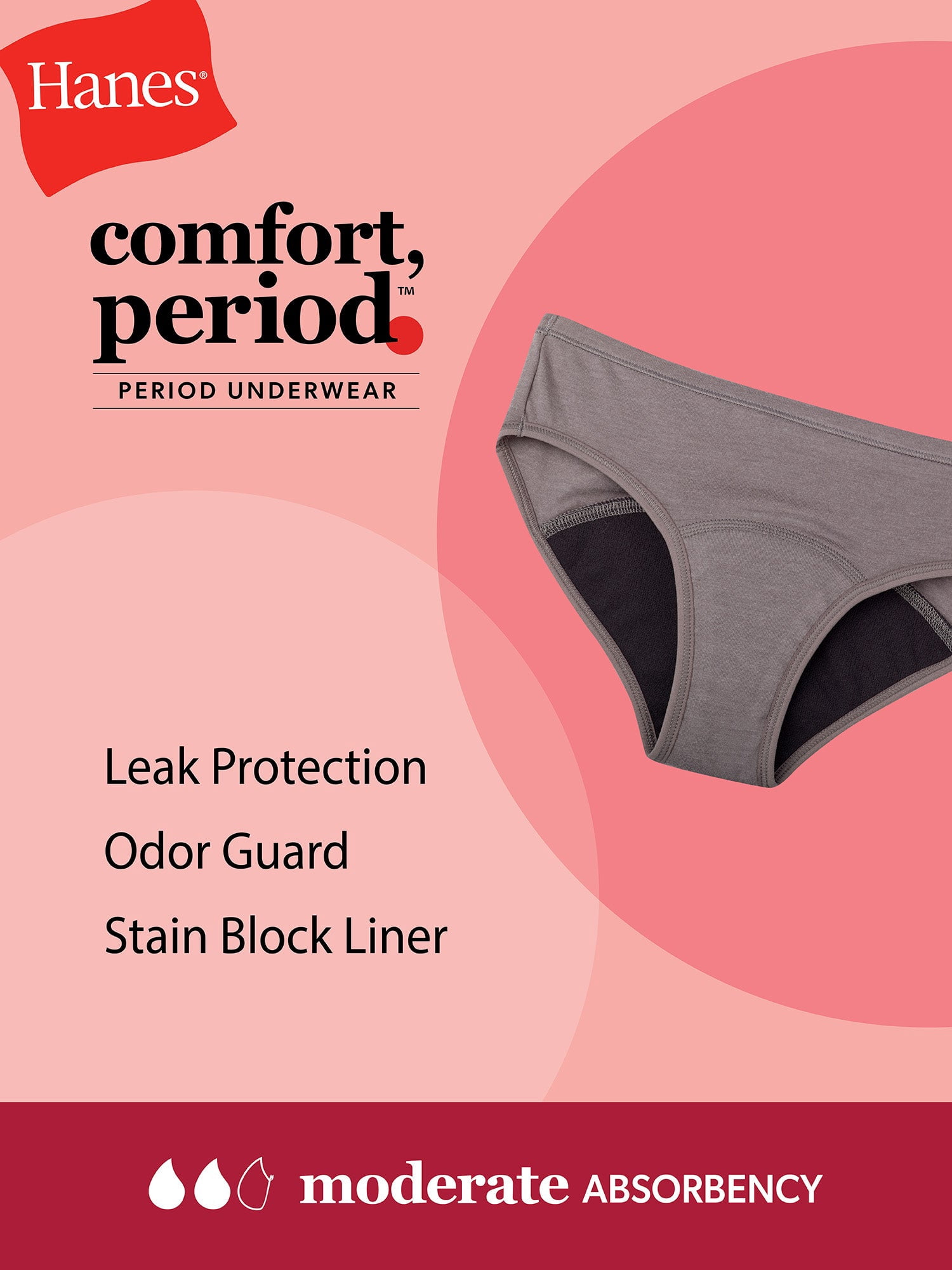 Hanes Comfort, Period. Girls' Hipster Underwear, Moderate Protection, Assorted, 4-Pack 16