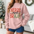 thumbnail image 4 of zaveiop Oversized Christmas Pullovers Women Merry Bright Colorful Letter Printed Sweatshirt Christmas Long Sleeve Sweatshirt (Z-Pink, XL), 4 of 6