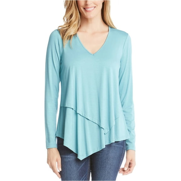 Karen Kane Womens Asymmetrical Pullover Blouse, Blue, Large