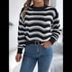 thumbnail image 5 of Suéter de Punto Calado de Larga con Cuello en V y Estampado Ondulado A Juego para Mujer. Negro XL, 5 of 10