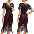 thumbnail image 2 of Coat for Women 1920s Flapper Party Dress Set with Knee Length Sequined Dress and Tassels Hem Accessories, 2 of 7