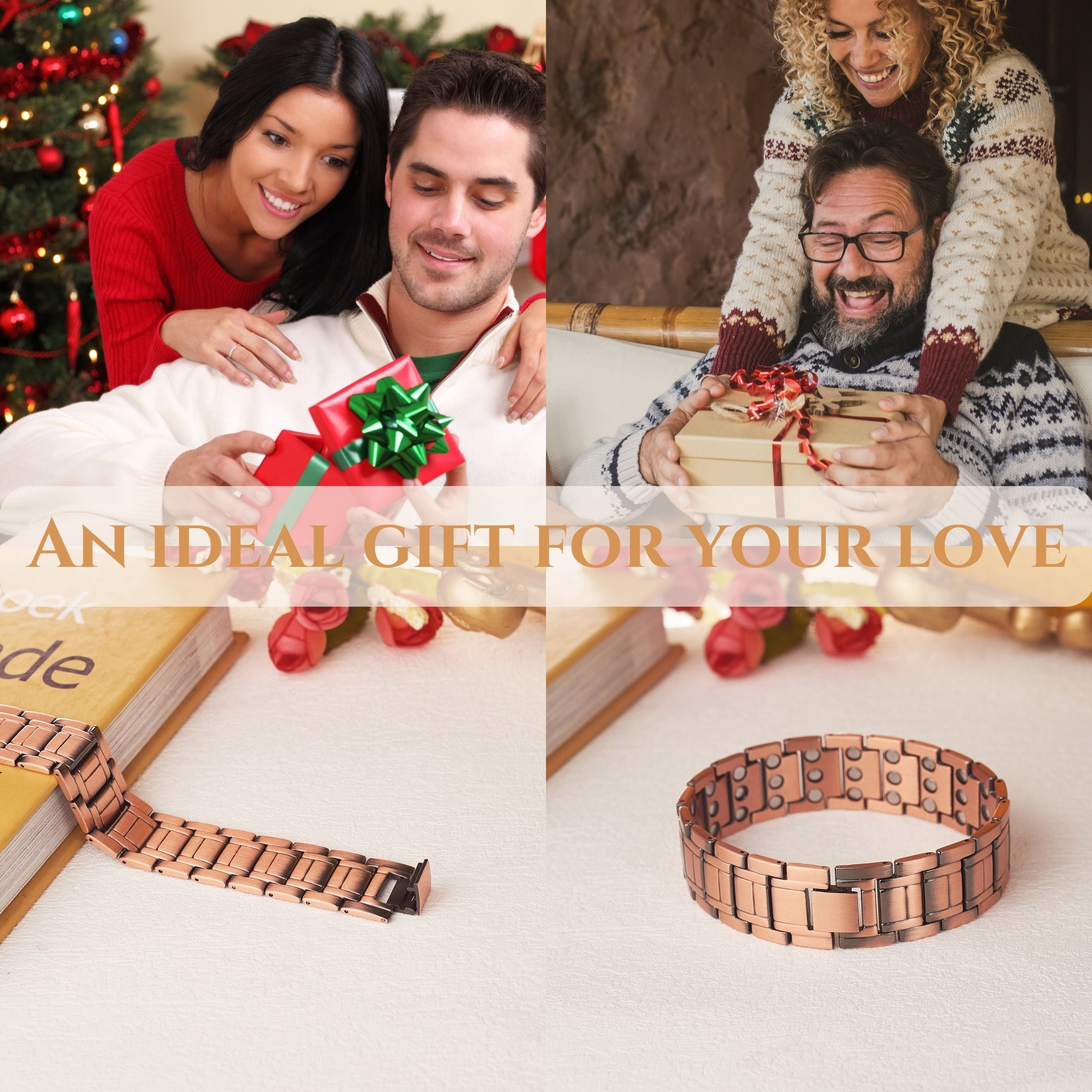 Wollet 3X Strength Magnetic Copper Bracelet for Men, Gifts for Husband, Length 8.9 in, Width 0.8 in