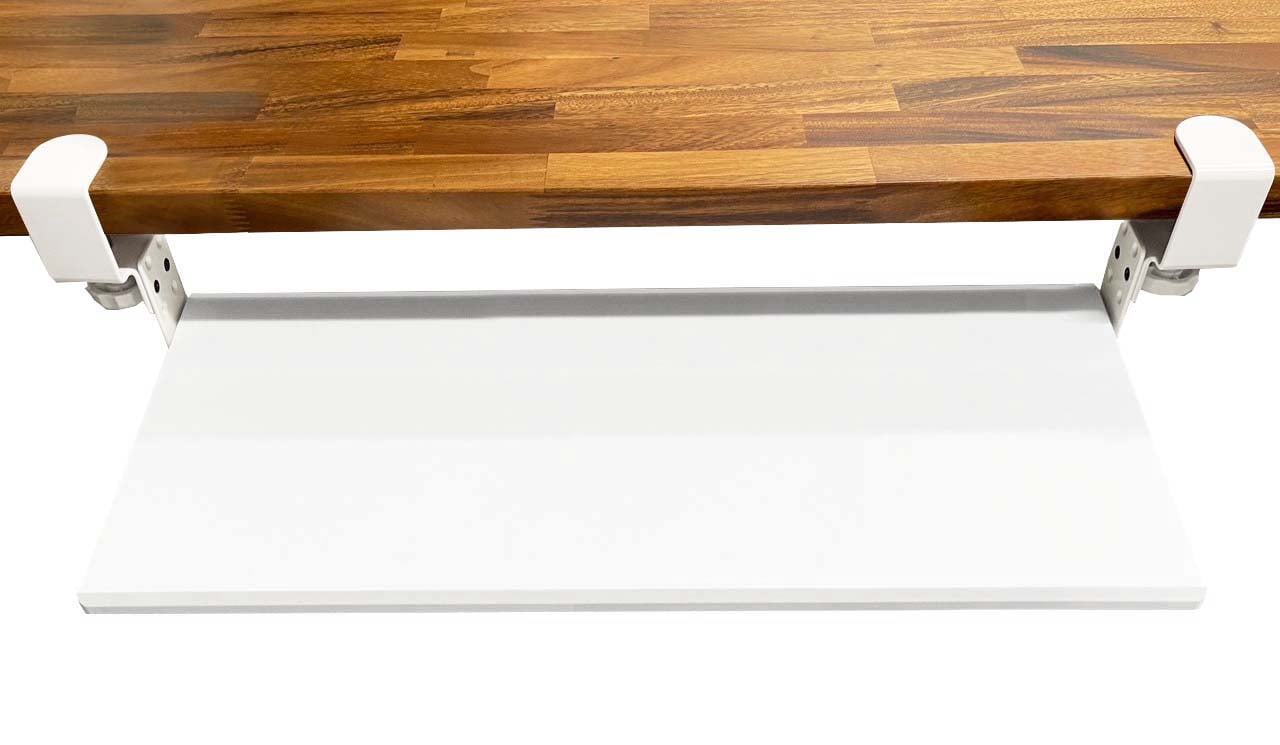 Stand Up Desk Store Large Clamp-On Retractable Adjustable Keyboard Tray | Improve Comfort while Increasing Desk Space - For Desktops Up To 1.5" Thick (33" W x 12.25" D) (White) (Large)