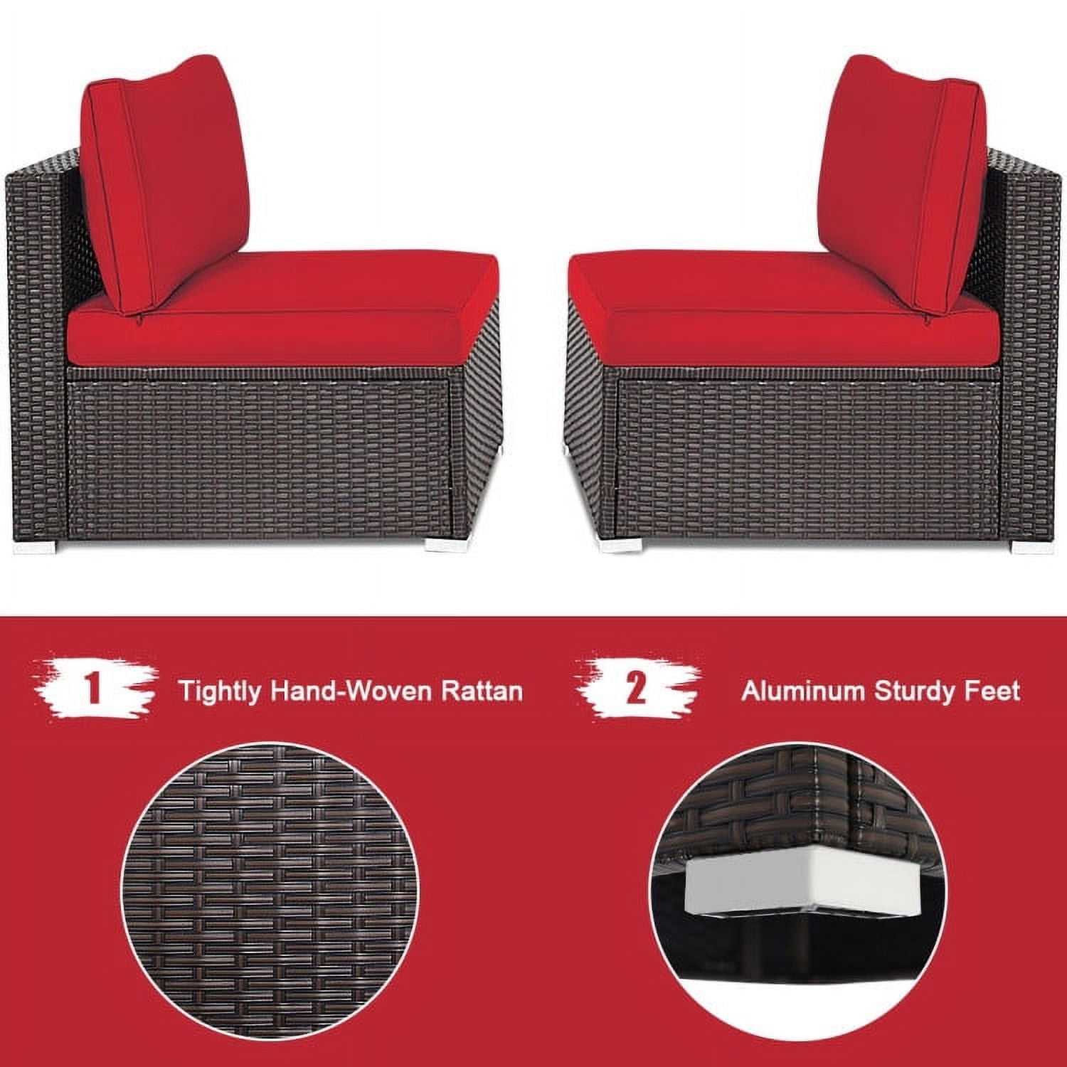Aimee Lii 2 Pieces Patio Rattan Armless Sofa Set with 2 Cushions and 2 Pillows, Outdoor Patio Set, Red Aimee Lii 2 Pieces Patio Rattan Armless Sofa Set with 2 Cushions and 2 Pillows, Outdoor Patio Set, Red