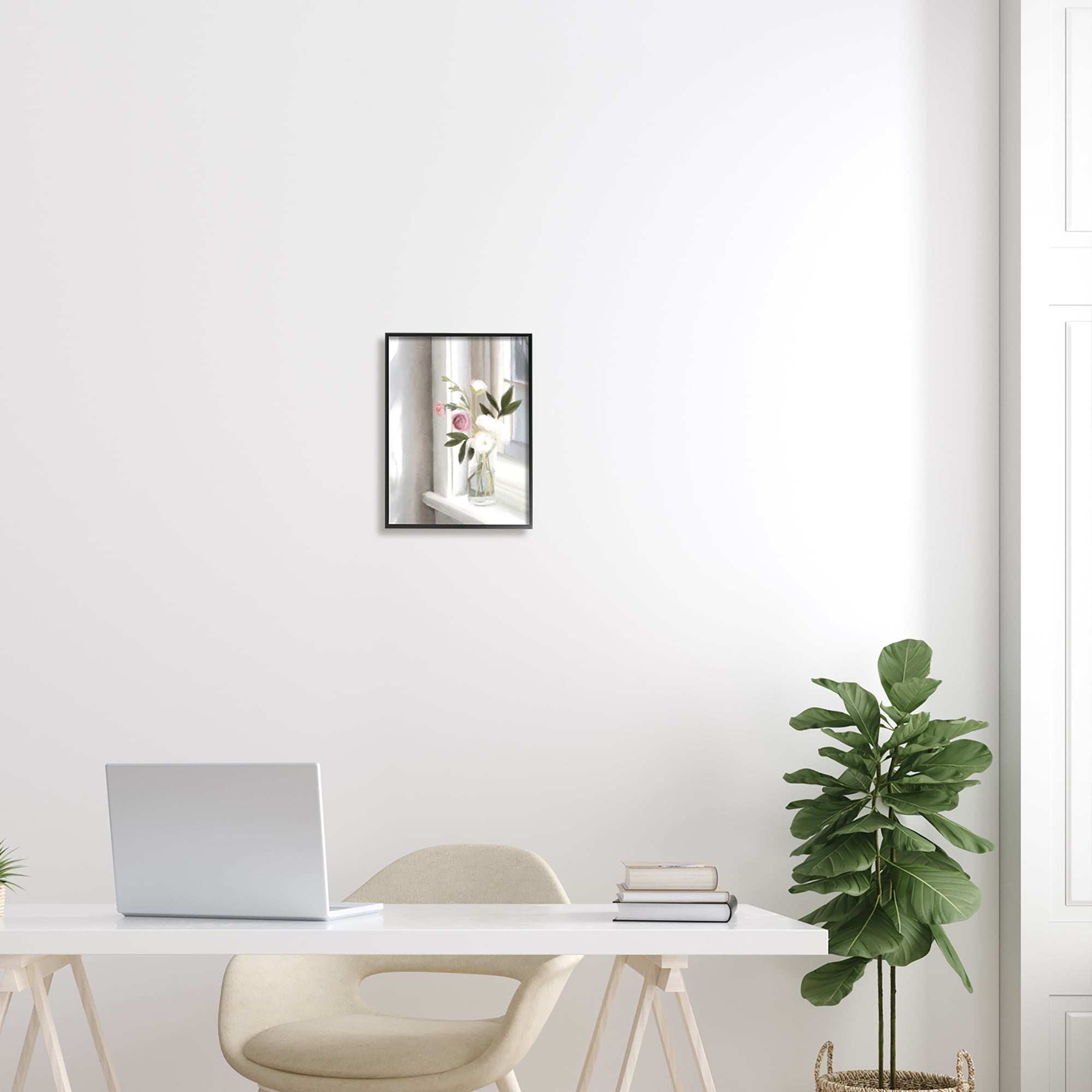 Stupell Industries Sunlit Flower Bouquet Blooming White Petals Windowsill Painting Black Framed Art Print Wall Art, Design by Leah Straatsma