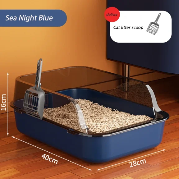 Semi-Enclosed Cat Litter Box Splashproof Kitten Toilet Tray Pet Cleaning Basin with High Sides for Indoor Use
