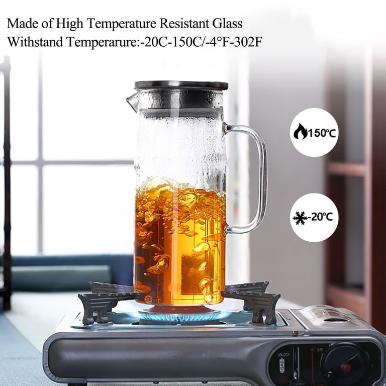 1.5L Glass Carafe With Stainless Steel Filter - Perfect For Water, Juice, Iced Tea
