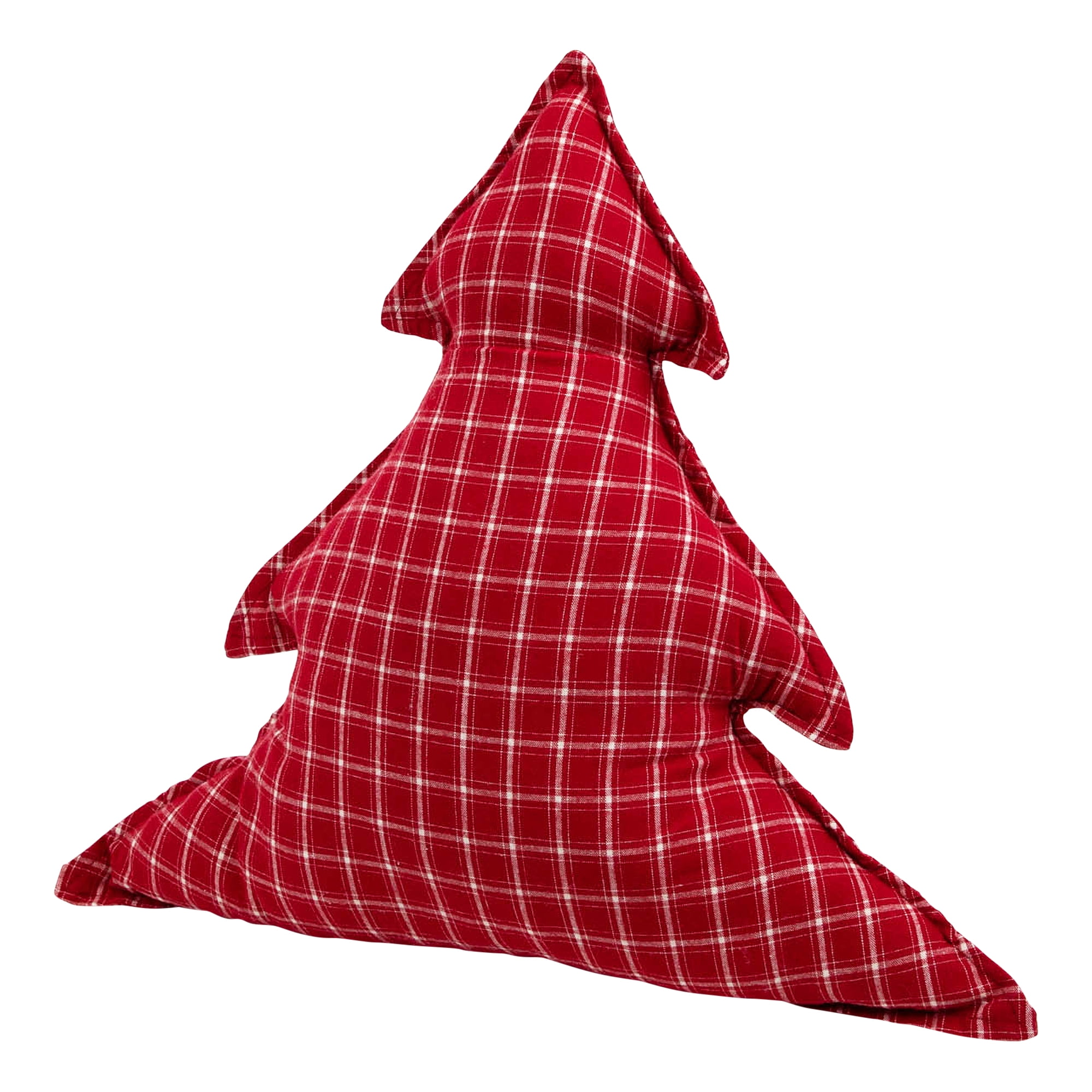 Plaid Tree Christmas Throw Pillows - 17" x 14.5" - Red and White - Set of 2