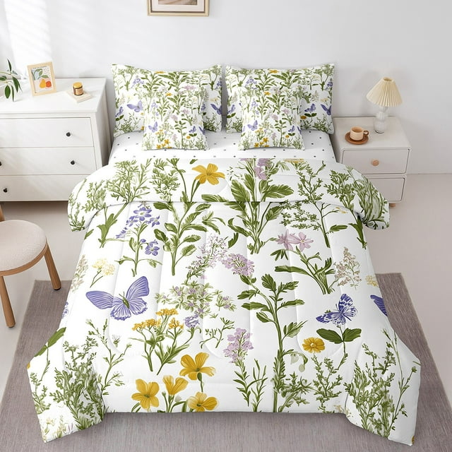 Erosebridal Girls Pink Floral Bedding Sets Full Size, Spring Garden Comforter Sets with Sheets, Microfiber, 7pcs