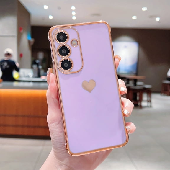 Xilaimitoo for Samsung Galaxy S24 S25 Case, Phone Case Galaxy S24/S25, Love Heart Plating TPU Shockproof Case for Samsung S24-S25, Purple