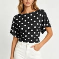 thumbnail image 4 of SSZMDLB Women Polka Dot T-Shirts Short Sleeve Round Neck Ruched Casual Slim Fit Summer Tops Fashion Tee Shirt Travel Outfits Workout Clothes, Black L, 4 of 8