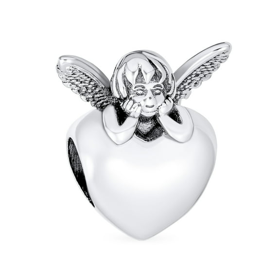 Bling Jewelry Womens Personalized Initial Alphabet Bead Charm Fairy Angel Wings Heart Sterling Silver
