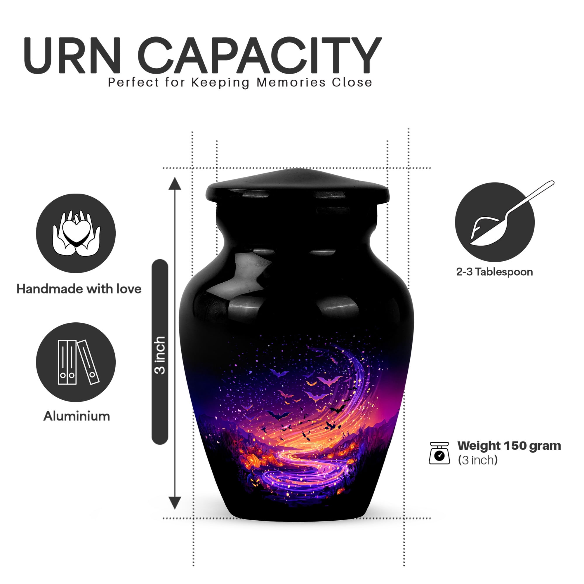 Yatskia Purple Halloween Mini Funeral Burial Urns for Human Ashes Adult Man, Small Cremation Keepsake Urn for Ashes for Women, (Classic Pack of 1, 3 Inch)