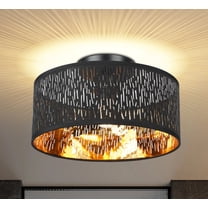 FRIDEKO HOME Modern Black Semi Flush Mount Ceiling Light Fixture, 12 inch, E26 Base, Flame Finish, Metal Fabric Shade, Ceiling Light for Living Room Bedroom Kitchen Porch