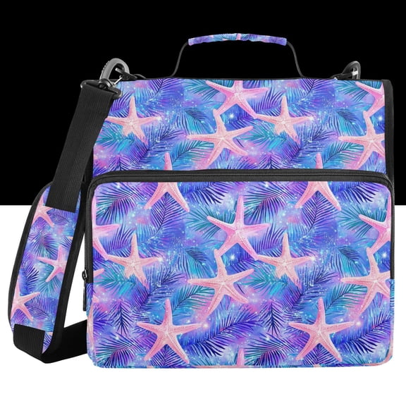FORMRS Zipper Binder with Shoulder Strap 2-inch Ring 500 Sheet Capacity File Bag, Pink Starfish Pattern