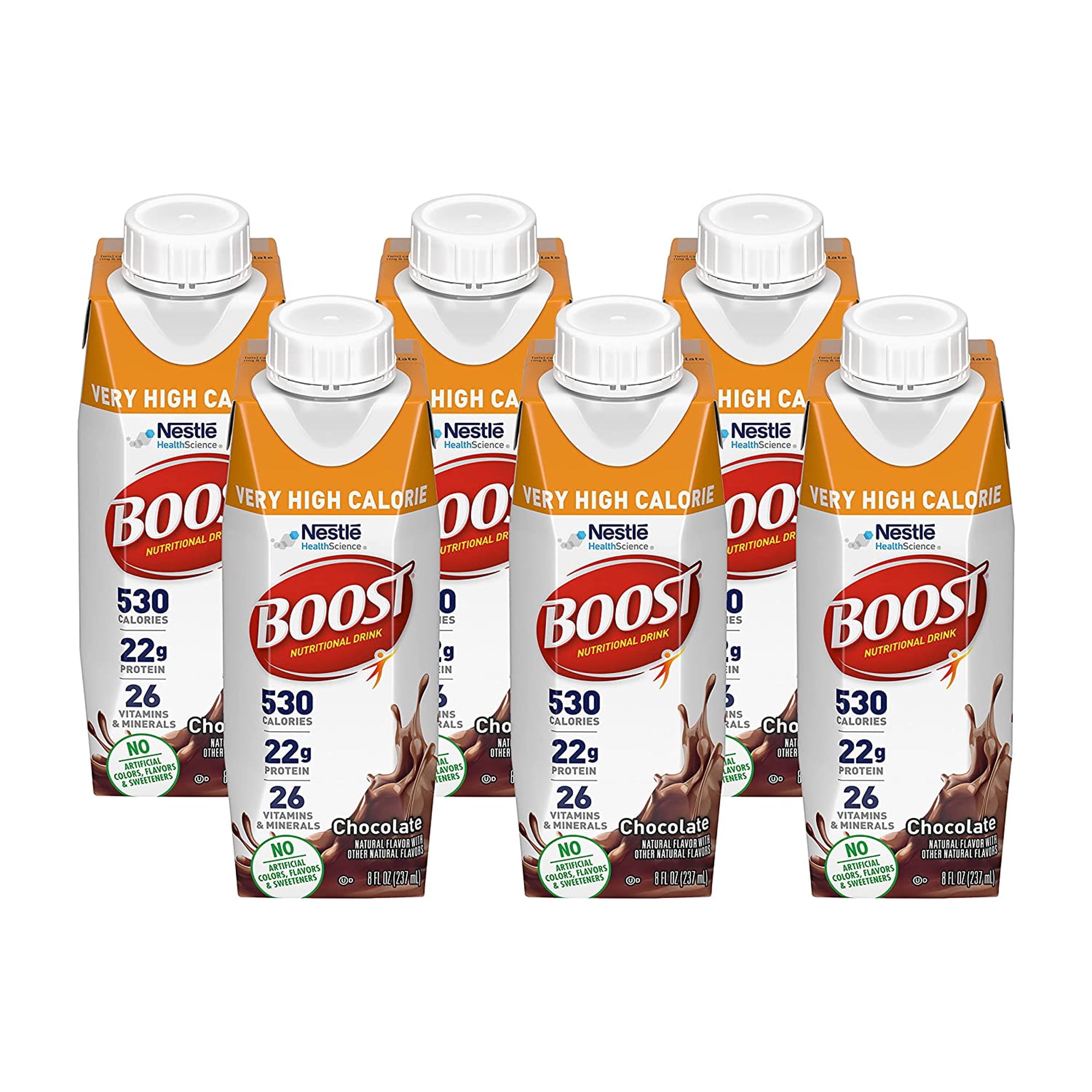 Boost Very High Calorie Nutritional Drink, Chocolate, Nutrient-Packed High Calorie & High Protein Drink with Vitamins & Minerals, 8 FL OZ Bottle (Pack of 6)