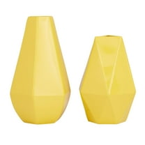 CosmoLiving by Cosmopolitan 12", 10"H Geometric Yellow Metal Vase, Set of 2