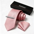 thumbnail image 6 of HISDERN Ties for Men Solid Color Woven Tie and Pocket Square Neckties Clip Sets Business Satin Tie, 6 of 13