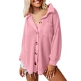 thumbnail image 2 of Letdown Womens Waffle Knit Shacket Jacket Casual Long Sleeve Button Down Shirts Dressy Blouses Tops Boyfriend Blouses with Pockets Loose Fit, 2 of 6