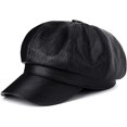 thumbnail image 3 of CoCopeaunts Solid Color Newsboy Cap Adjustable Faux Leather Octagonal Cap Female Short Brim Beret Hat Autumn Winter Hats, 3 of 7