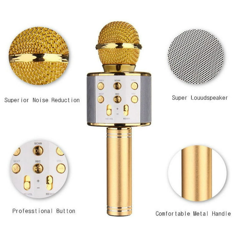 Ws858 Bluetooth Wireless Karaoke Handheld Microphone USB KTV Player Bluetooth Mic Speaker Record Music with Carring Bag, Size: 1XL, Gold