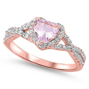 CHOOSE YOUR COLOR Pink CZ Rose Gold-Tone Heart Ring .925 Sterling Silver Vintage Band
