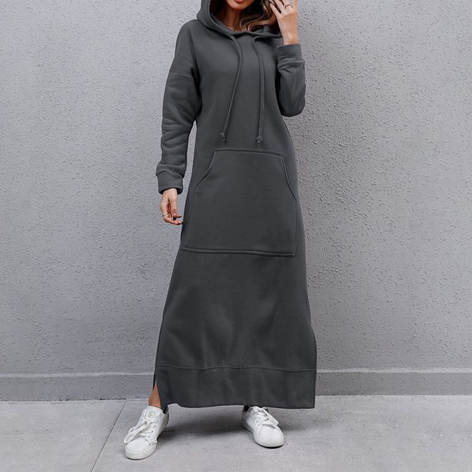 Yoolin Womens Long Fleece Maxi Pullover Sweatshirt Dresses Baggy Hooded Sweat Shirt Robe Dress with Pockets